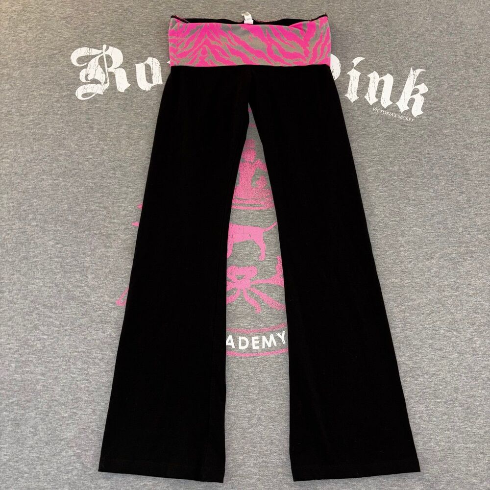Victoria’s Secret Pink & Gray Zebra Tiger Stripe Foldover Flare Leggings Small - Picture 6 of 12